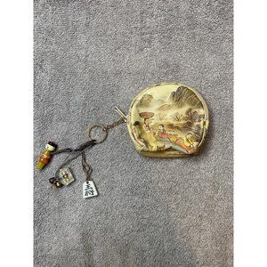 Vintage Japanese Print Clasp Coin Purse with Charms 3.5"